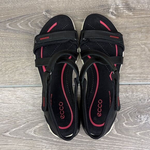 Ecco Bluma Women’s Sz 8.5/EU 39 Slingback Strap Black Red Hook & Loop Sandals - Picture 5 of 10